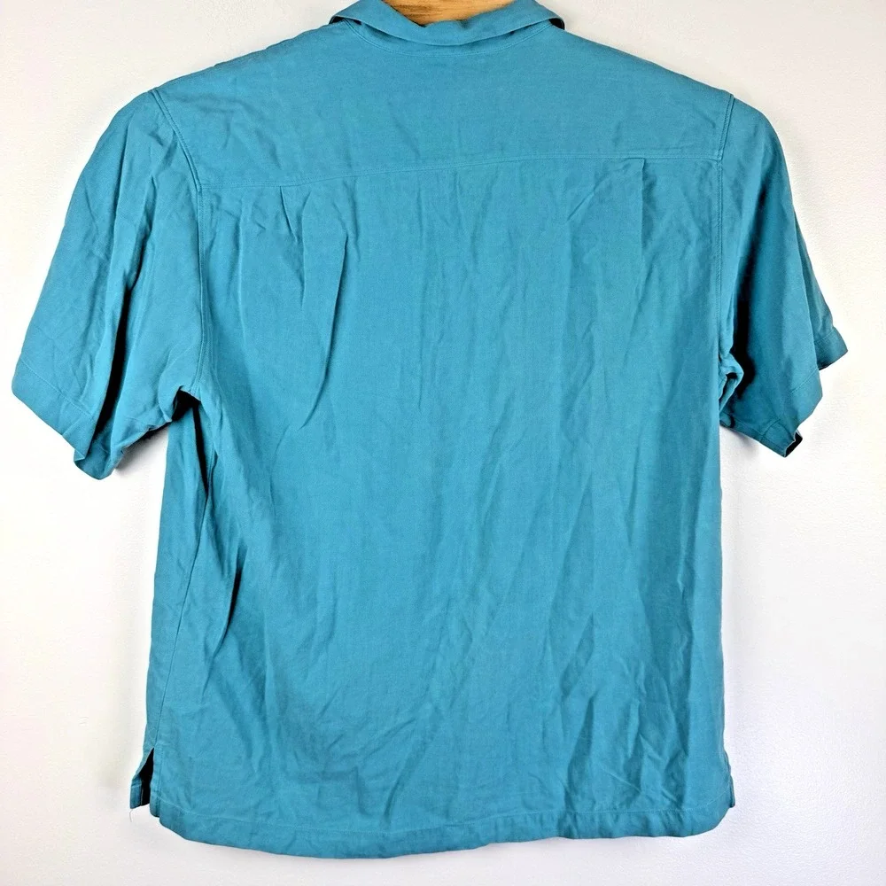Tommy Bahama Men's Large Sea Blue 100% Silk Short Sleeve Camp Shirt Button Up - Picture 4 of 5
